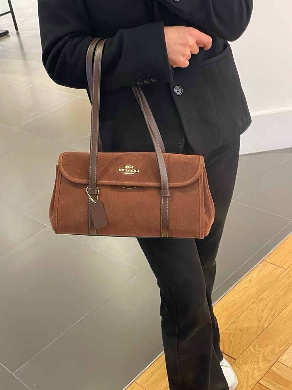 Coach Brown Suede Messenger Bag with Dark Brown Leather Straps